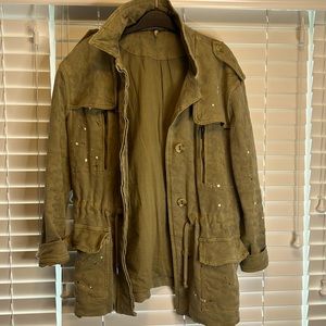 Free People small army green distressed jacket.